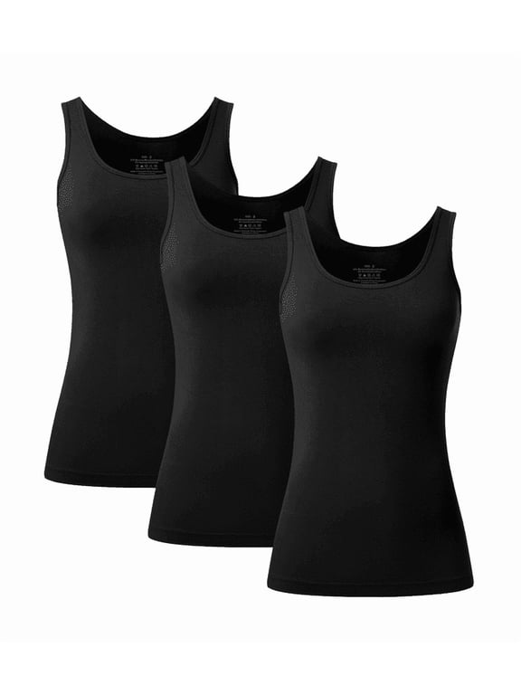 Womens Summer Bamboo Rayon Tank Tops Adjustable Spaghetti Strap Camisoles Breathable Undershirts 3 Pack(3B, L)