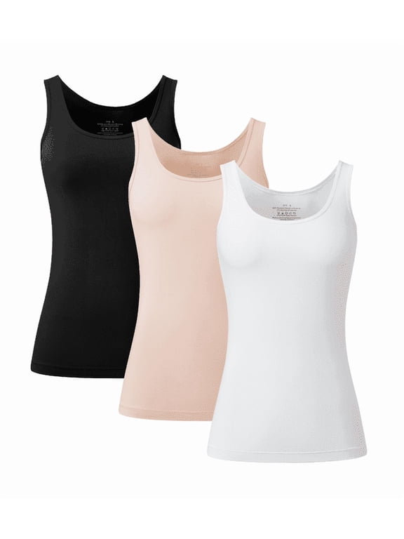 Womens Summer Bamboo Rayon Tank Tops Adjustable Spaghetti Strap Camisoles Breathable Undershirts 3 Pack(3C, L)