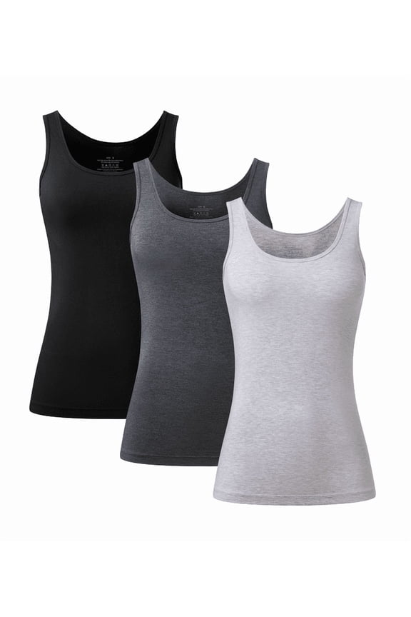 Womens Summer Bamboo Rayon Tank Tops Adjustable Spaghetti Strap Camisoles Breathable Undershirts 3 Pack(3F, L)