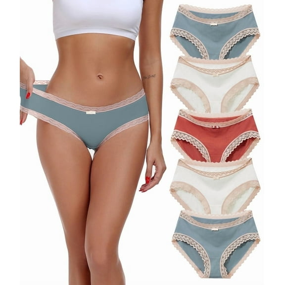 ANLIQI Womens Underwear Lace Trim Hipster Panties 5 Pack Bamboo Viscose Cotton Bikini Briefs Softness Moisture Wicking Breathable Cool Undies(5A,L)