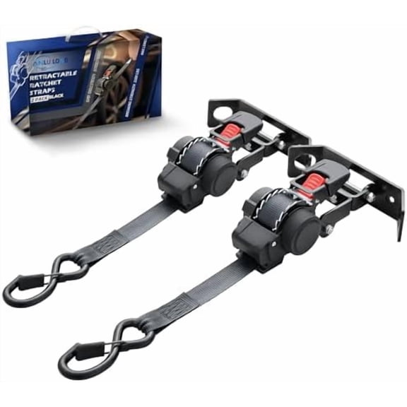 ANLULOAD 1In*11.8Ft, Retractable Ratchet Strap, with Quick Release, with Fixed Base, Rotatable, for Pickup Trucks, Vans, Utv.-BS:1,410Lbs-2PACKS$$Tools & Hardware Other