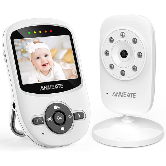 ANMEATE Video Baby Monitor with Digital Camera, Digital 2.4Ghz Wireless Video Monitor with Temperature Monitor, 960ft Transmission Range, 2-Way Talk, Night Vision, High Capacity Battery (2.4inch) SM
