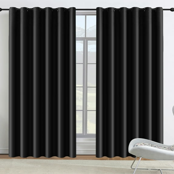 ANMINY 2 Pcs Blackout Curtain Panels Solid Color Space Room Divider Screen Partition Fabric, 84"x100", Black