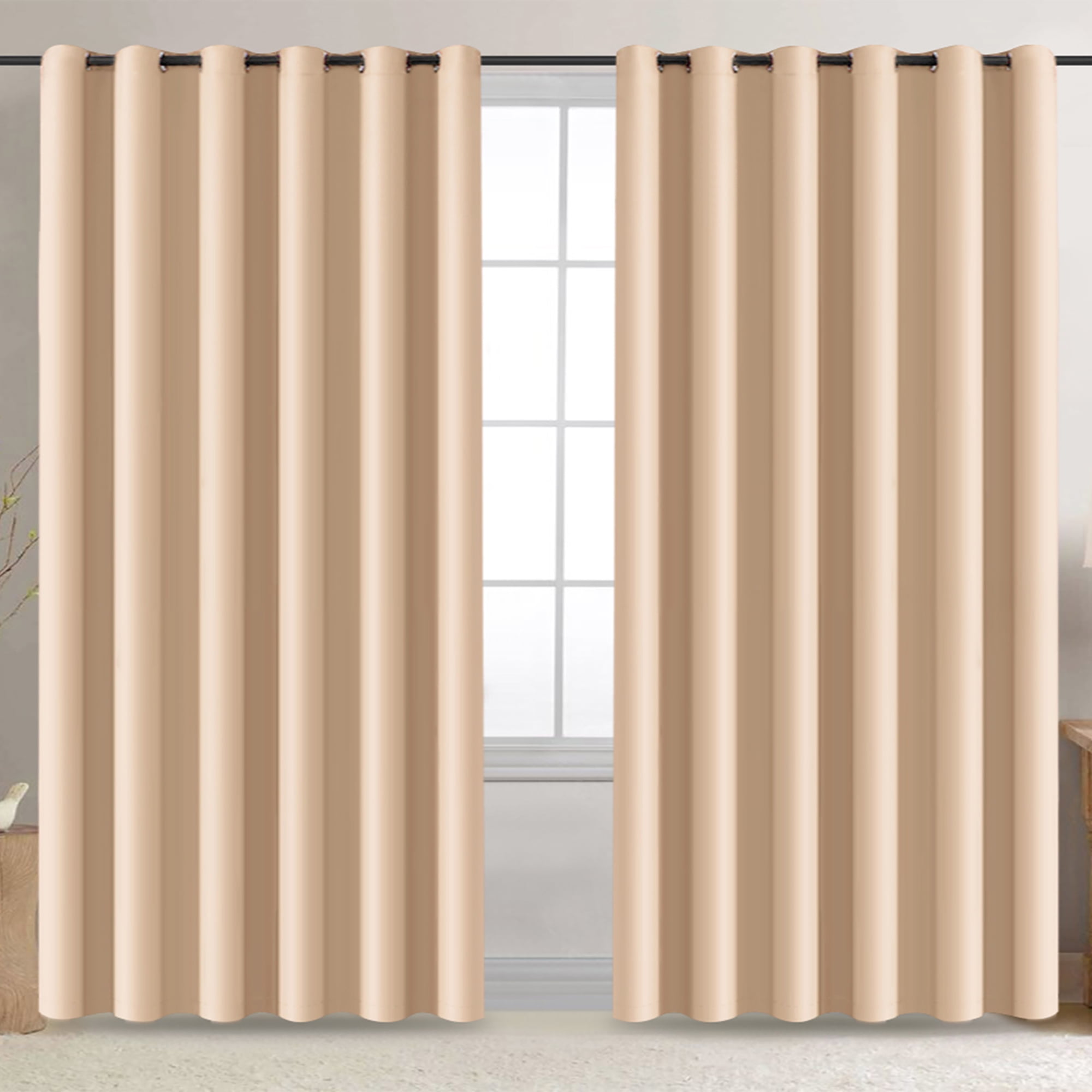 ANMINY 2 Pcs Blackout Curtain Panels Solid Color Space Room Divider Screen Partition Fabric, 96"x120", Beige