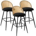 thumbnail image 1 of ANMINY Swivel Rattan Bar Stools, 29" Counter Height Set of 3, Upholstered Chairs Barstools with Full Back and Metal Legs Modern Boucle Fabric Seat for Kitchen Island, 1 of 11