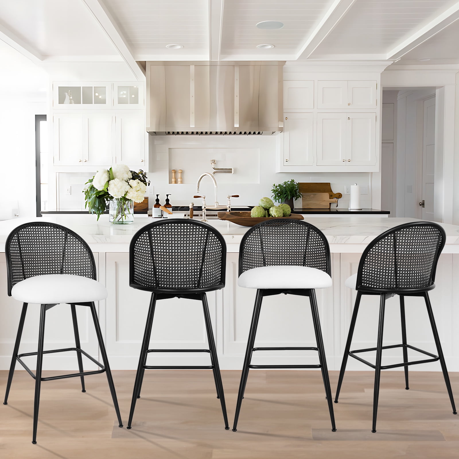 ANMINY Swivel Rattan Bar Stools, 29" Counter Height Set of 3 ...