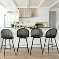 thumbnail image 1 of ANMINY Swivel Rattan Bar Stools, 29" Counter Height Set of 4, Upholstered Chairs Barstools with Full Back and Metal Legs Modern PU Fabric Seat for Kitchen Island, 1 of 11