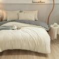 thumbnail image 1 of ANMINY 4-Piece Coral Fleece Duvet Cover Set (Comforter NOT Included), 150GSM Soft Warm Pinstripe Bedding with Hidden Zipper & Corner Ties, Full, Gray-Backed, 1 of 7