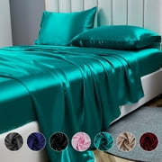 ANMINY 4-Piece Satin Silk Bed Sheet Set, Full   Deep Pocket, Breathable