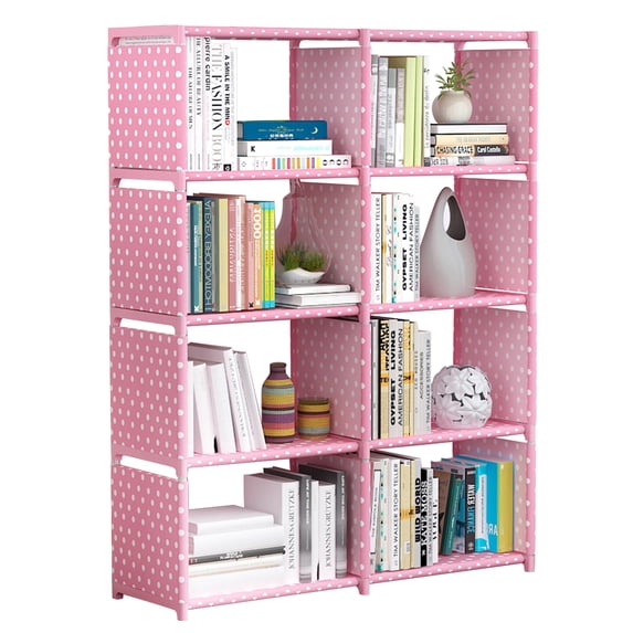 ANMINY 8 Cube Storage Shelf Bookcase, Plastic Open Back Vertical, Pink