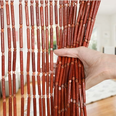 ANMINY Bamboo Bead Door Curtain Handmade Beaded Curtain for Doorway Bamboo Hanging Room Divider Hippie Curtain for Hallway Window Boho Rustic Home Store Decor, 35.5 x 79 Inches Brown, 65 strands