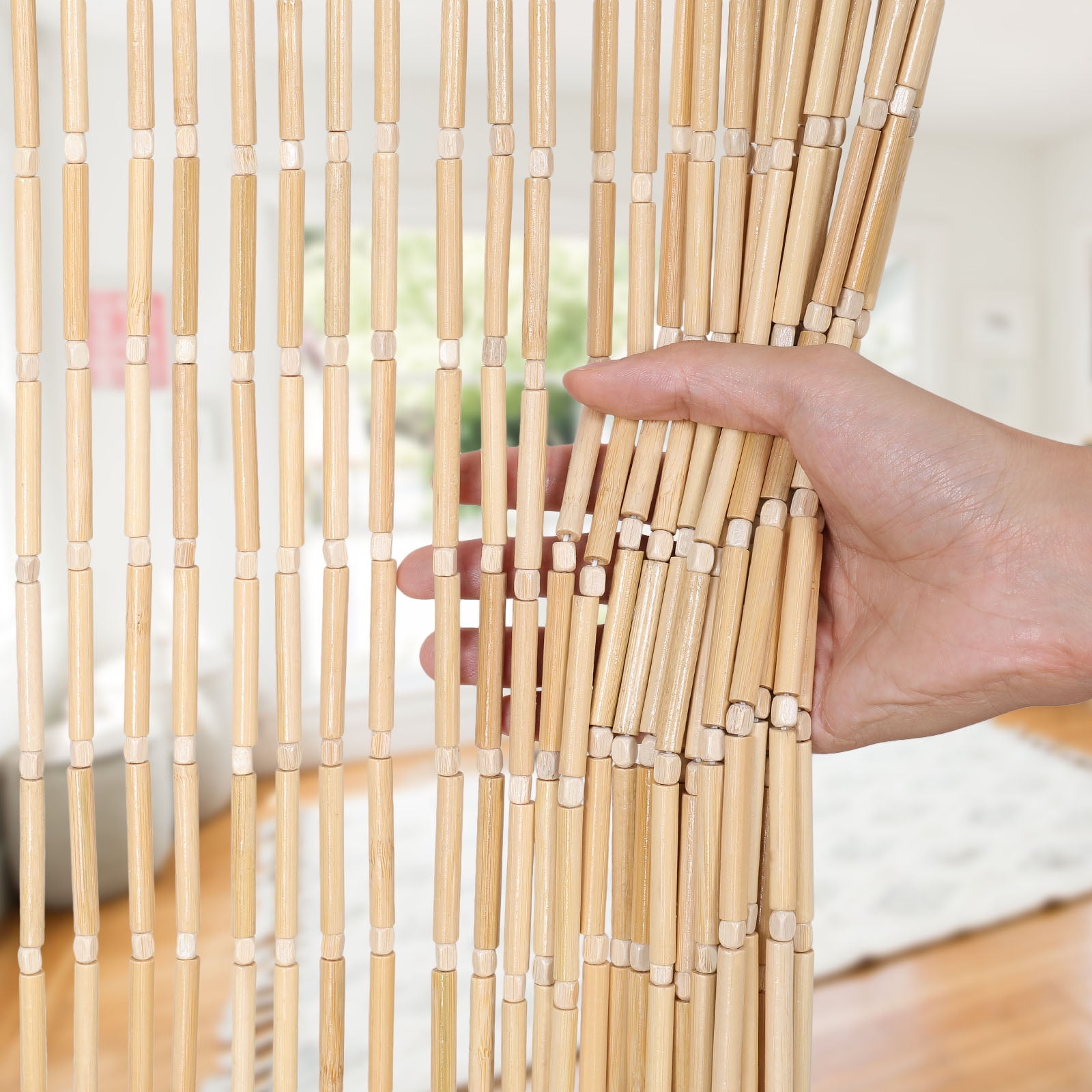 ANMINY Vintage Natural Wood Bamboo Kitchen Beaded Curtains, 35.5 x 79 in