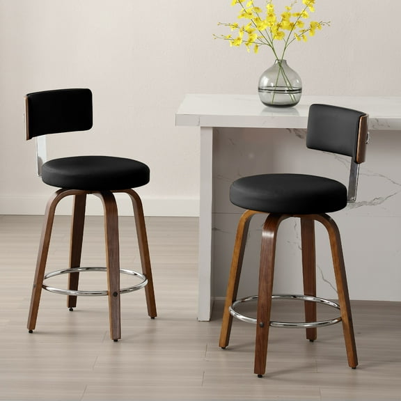 ANMINY Bar Stools 360° Swivel with Back and Round Seat PU Leather Barstools 26" Bar Height Upholstered Bar Chairs Island Stools for Kitchen Counter