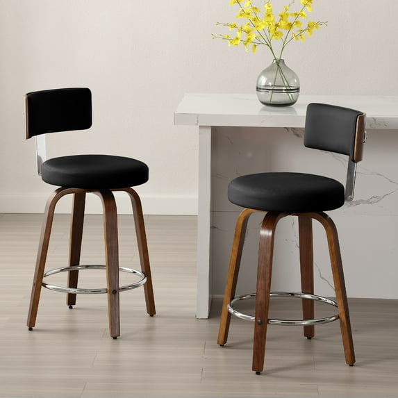 ANMINY Bar Stools 360° Swivel with Back and Round Seat PU Leather Barstools 26" Bar Height Upholstered Bar Chairs Island Stools for Kitchen Counter