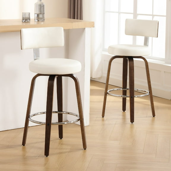 ANMINY Bar Stools 360° Swivel with Back and Round Seat PU Leather Barstools 26" Bar Height Upholstered Bar Chairs Island Stools for Kitchen Counter