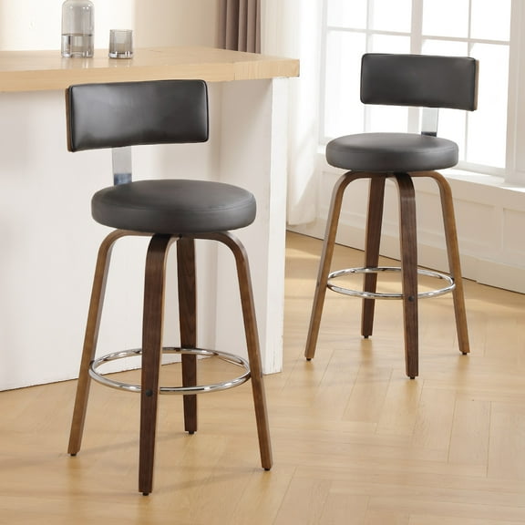ANMINY Bar Stools 360° Swivel with Back and Round Seat PU Leather Barstools 26" Bar Height Upholstered Bar Chairs Island Stools for Kitchen Counter