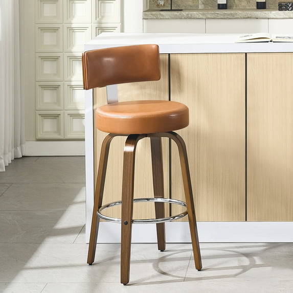 ANMINY Bar Stools 360° Swivel with Back and Round Seat PU Leather Barstools 29" Bar Height Upholstered Bar Chairs Island Stools for Kitchen Counter