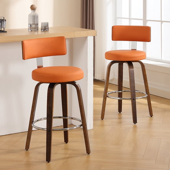 ANMINY Bar Stools Set of 2 360° Swivel with Back and Round Seat PU Leather Barstools 26" Bar Height Upholstered Bar Chairs Island Stools for Kitchen Counter