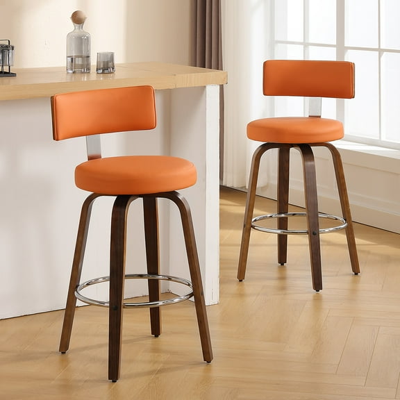 ANMINY Bar Stools Set of 2 360° Swivel with Back and Round Seat PU Leather Barstools 29" Bar Height Upholstered Bar Chairs Island Stools for Kitchen Counter
