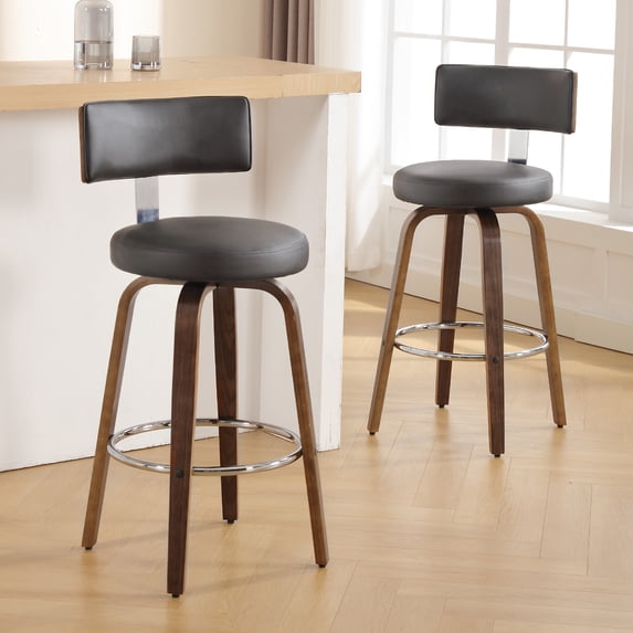 ANMINY Bar Stools Set of 2 360° Swivel with Back and Round Seat PU Leather Barstools 29" Bar Height Upholstered Bar Chairs Island Stools for Kitchen Counter