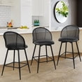 thumbnail image 1 of ANMINY Rattan Swivel Bar Stools, 26" Counter Height Set of 3, Upholstered Chairs Barstools with Full Back and Metal Legs Modern PU Fabric Seat for Kitchen Island, 1 of 9