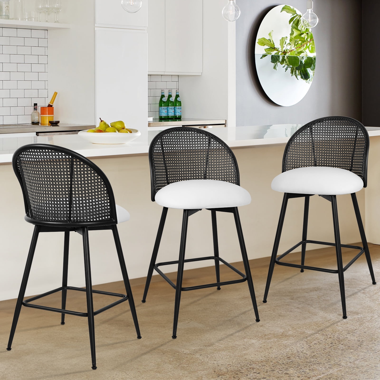 ANMINY Bar Stools Set of 3, 360 degree Swivel Upholstered Chairs ...