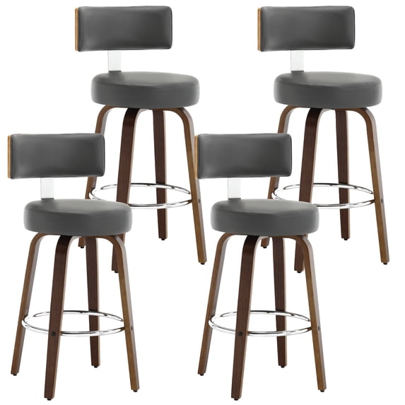ANMINY Bar Stools Set of 4 360° Swivel with Back and Round Seat PU Leather Barstools 26" Bar Height Upholstered Bar Chairs Island Stools for Kitchen Counter
