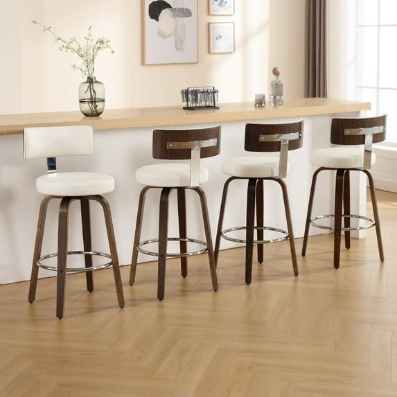 ANMINY Bar Stools Set of 4 360° Swivel with Back and Round Seat PU Leather Barstools 26" Bar Height Upholstered Bar Chairs Island Stools for Kitchen Counter