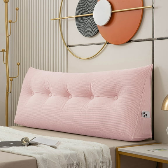 ANMINY Bed Wedge Pillow for Headboard Gap Reading Lumbar Back Rest Support Pillow for Bed Sofa Large Long Pillow with Side Pockets Removable Cover, 39"x20", Pink