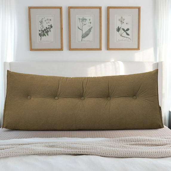 ANMINY Bed Wedge Pillow for Headboard Gap Reading Lumbar Back Rest Support Pillow for Bed Sofa Large Long Pillow with Side Pockets Removable Cover, 79"x20", Brown