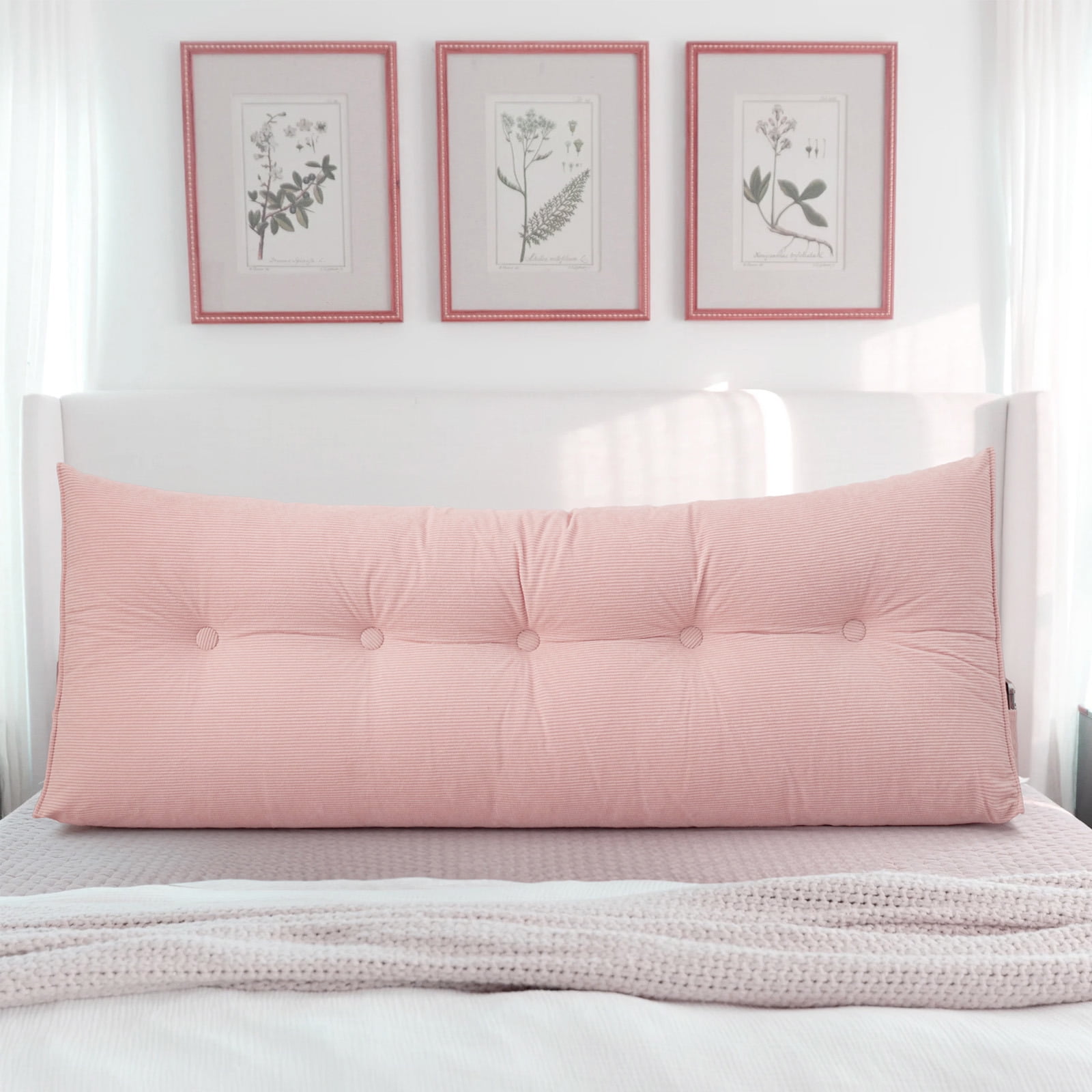 ANMINY Bed Wedge Pillow for Headboard Gap Reading Lumbar Back Rest Support Pillow for Bed Sofa Large Long Pillow with Side Pockets Removable Cover, 79"x20", Pink
