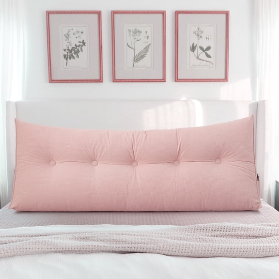 ANMINY Bed Wedge Pillow for Headboard Gap Reading Lumbar Back Rest Support Pillow for Bed Sofa Large Long Pillow with Side Pockets Removable Cover, 79"x20", Pink