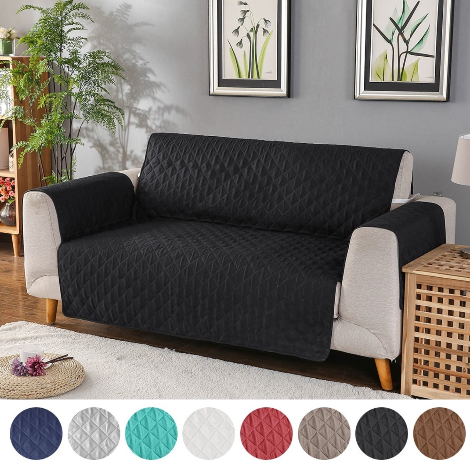 ANMINY Couch Cover 3 Seaters Waterproof Sofa Cover Black Non slip Slipcover Pet Furniture Cover