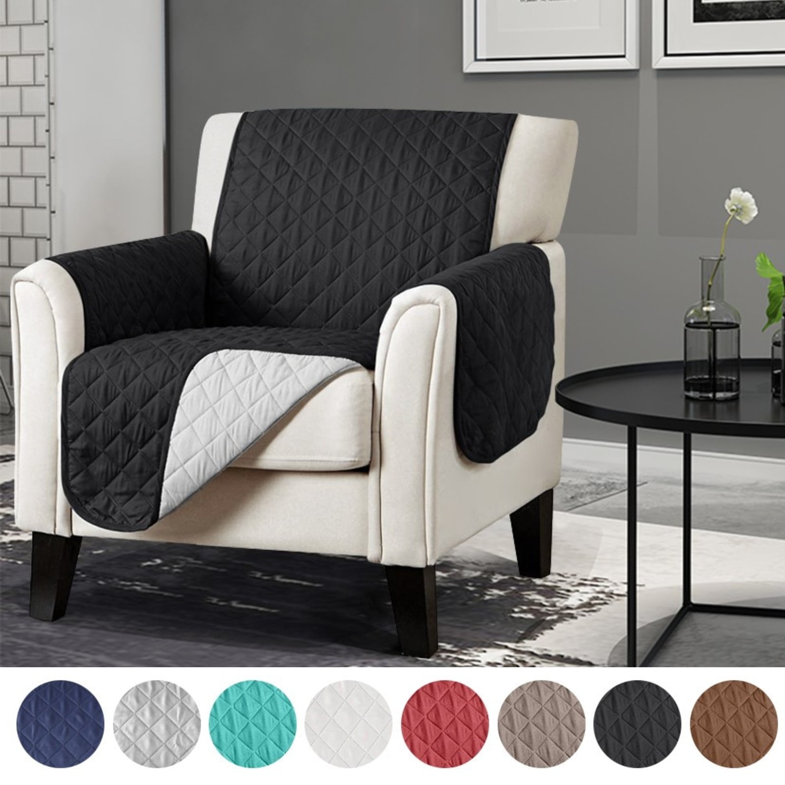 ANMINY Couch Cover Armchair Waterproof Sofa Cover Black Non-slip Slipcover Pet Furniture Cover