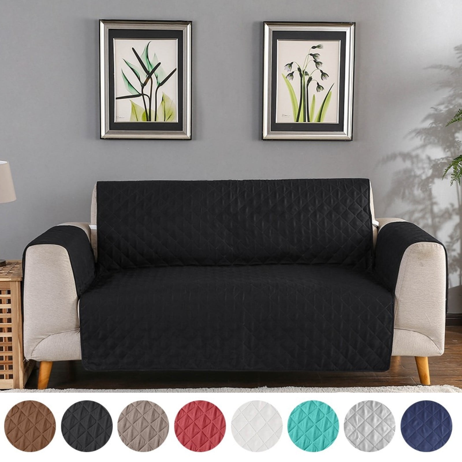 ANMINY Couch Cover Loveseat Waterproof Sofa Cover Black Non-slip Slipcover Pet Furniture Cover