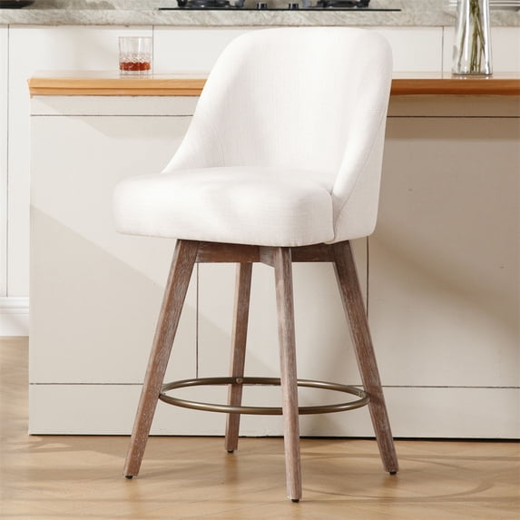 ANMINY Counter Height Bar Stools Set of 1, 26" Seat Height Upholstered Linen Fabric Swivel Barstools with Mid-Back Modern Chairs Island Stools for Home Bar Kitchen Pub