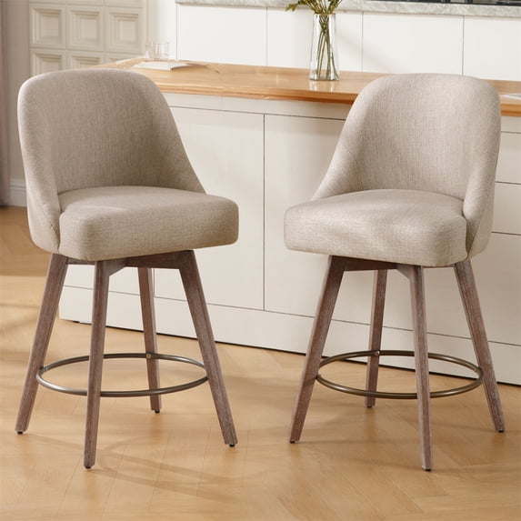 ANMINY Counter Height Bar Stools Upholstered Linen Fabric Swivel Barstools, Set of 2, 26" Seat Height with Back Mid-Century Chairs Island Stools for Home Bar Kitchen Pub