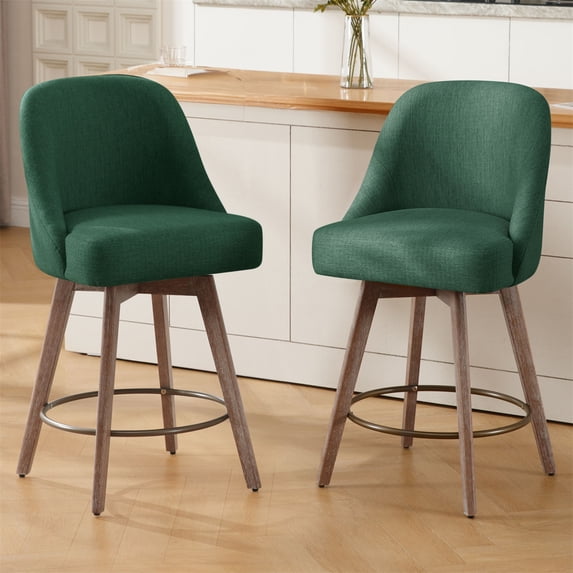 ANMINY Counter Height Bar Stools Upholstered Linen Fabric Swivel Barstools, Set of 2, 26" Seat Height with Back Mid-Century Chairs Island Stools for Home Bar Kitchen Pub