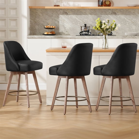ANMINY Counter Height Bar Stools Set of 3, 26" Seat Height Upholstered Linen Fabric Swivel Barstools with Mid-Back Modern Chairs Island Stools for Home Bar Kitchen Pub