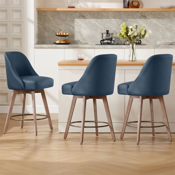 ANMINY Counter Height Bar Stools Set of 3, 26" Seat Height Upholstered Linen Fabric Swivel Barstools with Mid-Back Modern Chairs Island Stools for Home Bar Kitchen Pub