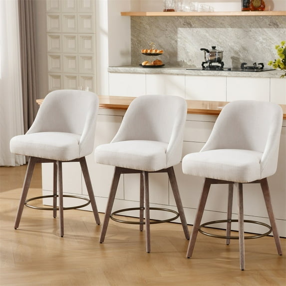 ANMINY Counter Height Bar Stools Set of 3, 26" Seat Height Upholstered Linen Fabric Swivel Barstools with Mid-Back Modern Chairs Island Stools for Home Bar Kitchen Pub