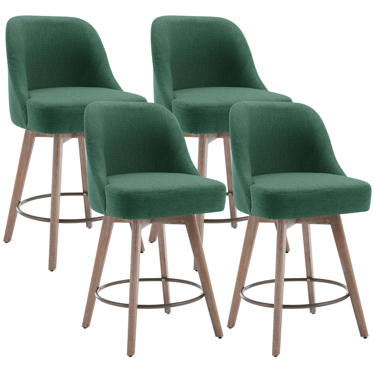 ANMINY Counter Height Bar Stools Upholstered Linen Fabric Swivel Barstools, Set of 4, 26" Seat Height with Back Mid-Century Chairs Island Stools for Home Bar Kitchen Pub
