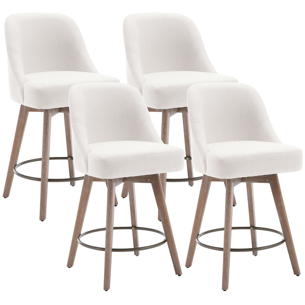 ANMINY Counter Height Bar Stools Upholstered Linen Fabric Swivel Barstools, Set of 4, 26" Seat Height with Back Mid-Century Chairs Island Stools for Home Bar Kitchen Pub