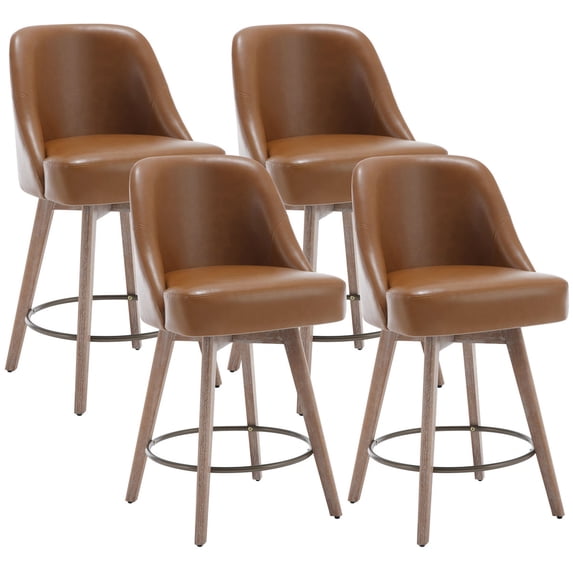 ANMINY Counter Height Bar Stools Upholstered Linen Fabric Swivel Barstools, Set of 4, 26" Seat Height with Back Mid-Century Chairs Island Stools for Home Bar Kitchen Pub