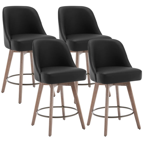ANMINY Counter Height Bar Stools Upholstered Linen Fabric Swivel Barstools, Set of 4, 26" Seat Height with Back Mid-Century Chairs Island Stools for Home Bar Kitchen Pub
