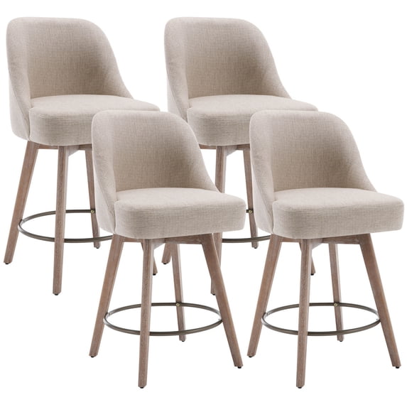 ANMINY Counter Height Bar Stools Upholstered Linen Fabric Swivel Barstools, Set of 4, 26" Seat Height with Back Mid-Century Chairs Island Stools for Home Bar Kitchen Pub
