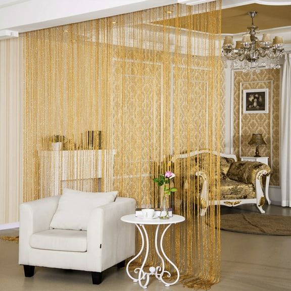 ANMINY Decorative String Curtain Gold Glitter Fringe Curtains, 39.37” x 78.74”