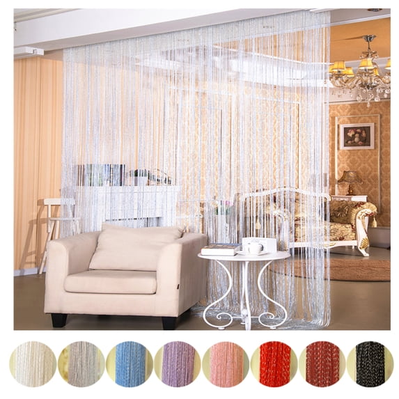 ANMINY Decorative Door String Curtain Fringe Wall Panel Tassels Room Divider, Silver Grey