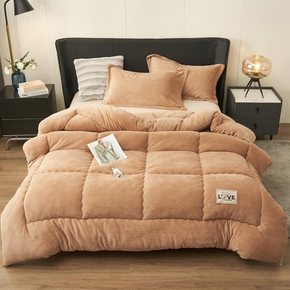 ANMINY Double-Sided Milk Fleece Winter Comforter, Reversible Soft Warm Bedding