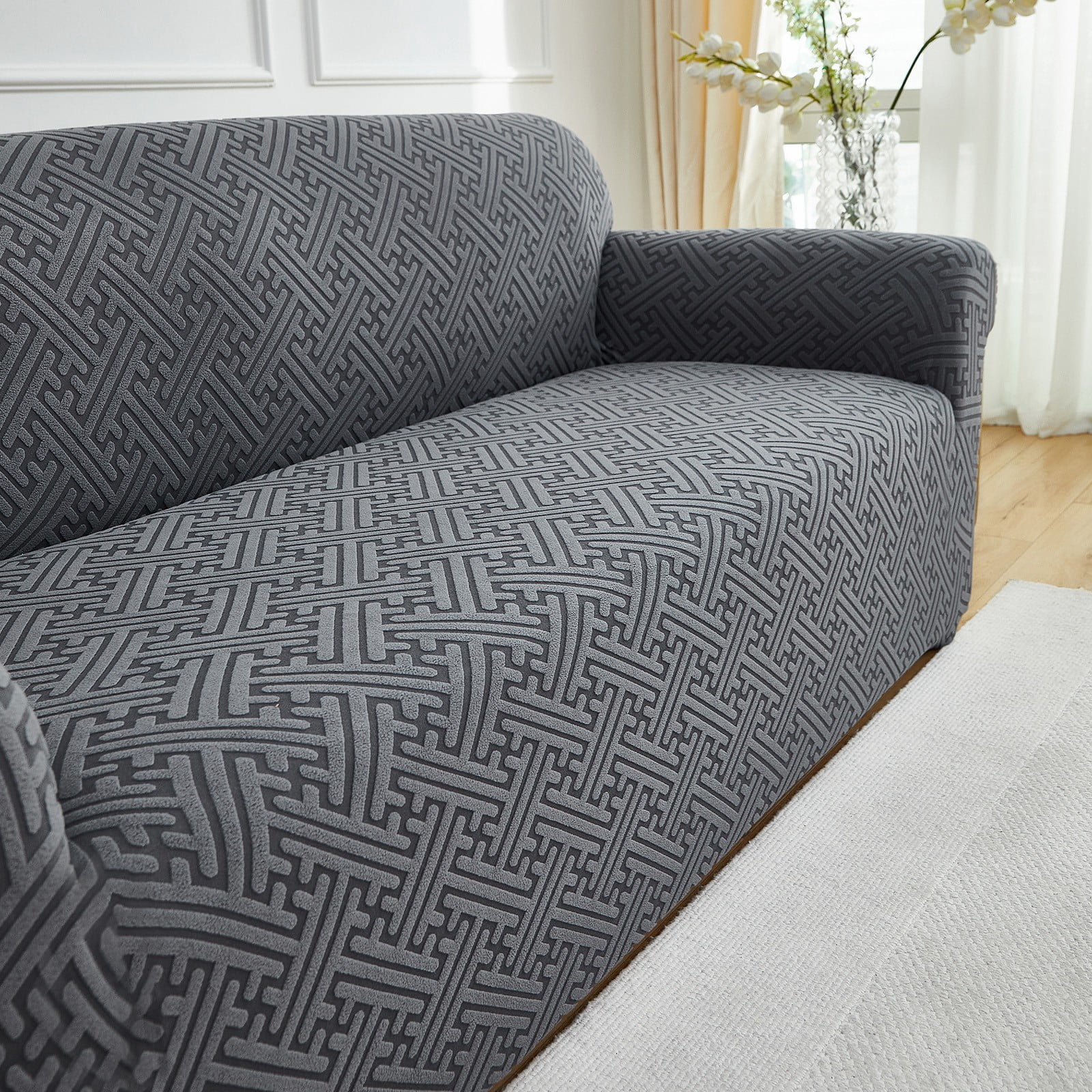 ANMINY Elastic Sofa Cover Full Coverage Sofa Slipcovers Thick Jacquard Fabric Non-Slip Couch Protect 3-Seater (75"x91")
